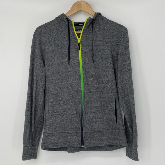 AE Flex Gray with Green/Yellow Zipper Athletic Zip Hoodie Men's size small - Picture 3 of 16